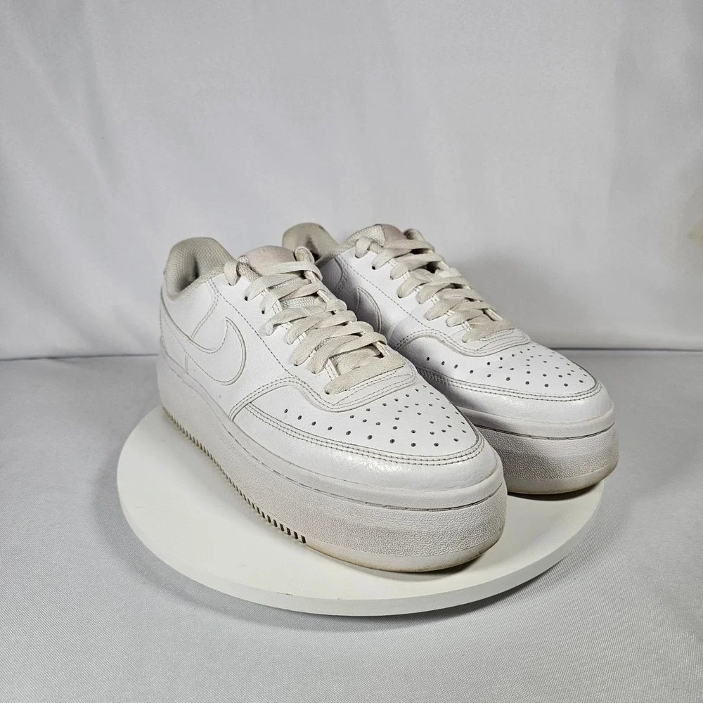 Nike Court Vision Low Platform Womens 9.5 White‎ Leather Sneakers Shoes